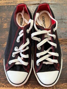 Converse Black Canvas Sneakers with Red Accents and White Laces